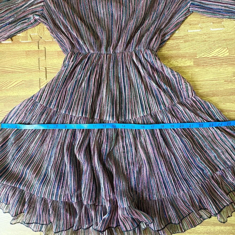OPT Womens XS Metallic Striped Tiered Mini Dress Mock Neck Long Sleeve - Picture 8 of 9